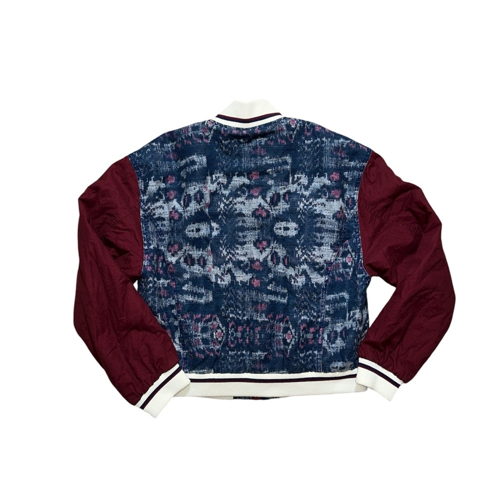 🌟HP🌟Free People Blue Patterned Bomber Jacket with Burgundy Sleeves - Picture 4 of 6